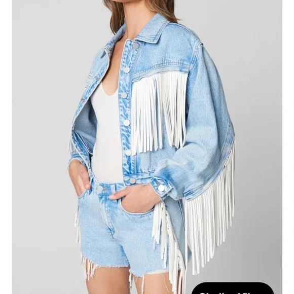 Blank NYC Nice Try Denim Fringe Jacket